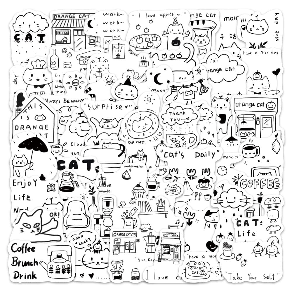 100 Orange Cat Cartoon Graffiti Stickers Cross-border Decorative Luggage Laptop Phone Case Stickers Wholesale