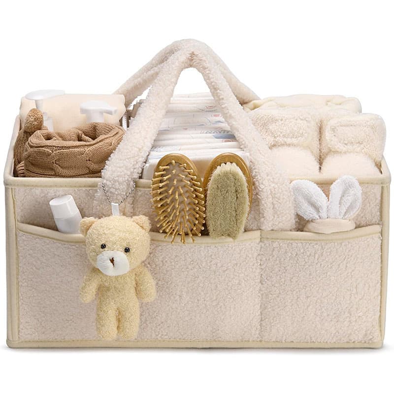 Teddy Fleece Baby Diaper Organizer, Large Capacity Diaper Storage Bag, Travel Mommy Bag, Home Storage Organizer
