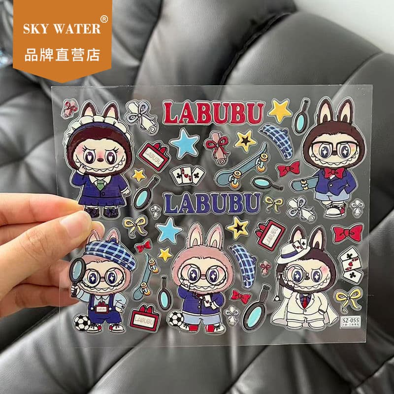 Sky Hot-Selling Detective Conan Labubu Nail Stickers In Stock Jelly Labubu Flat Stickers for Journal
