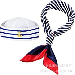 2026 Halloween Captain Hat Blue Stripe Sailor Hat Dome Navy Hat Sailor Hat Stage Party Performance Cross-Border