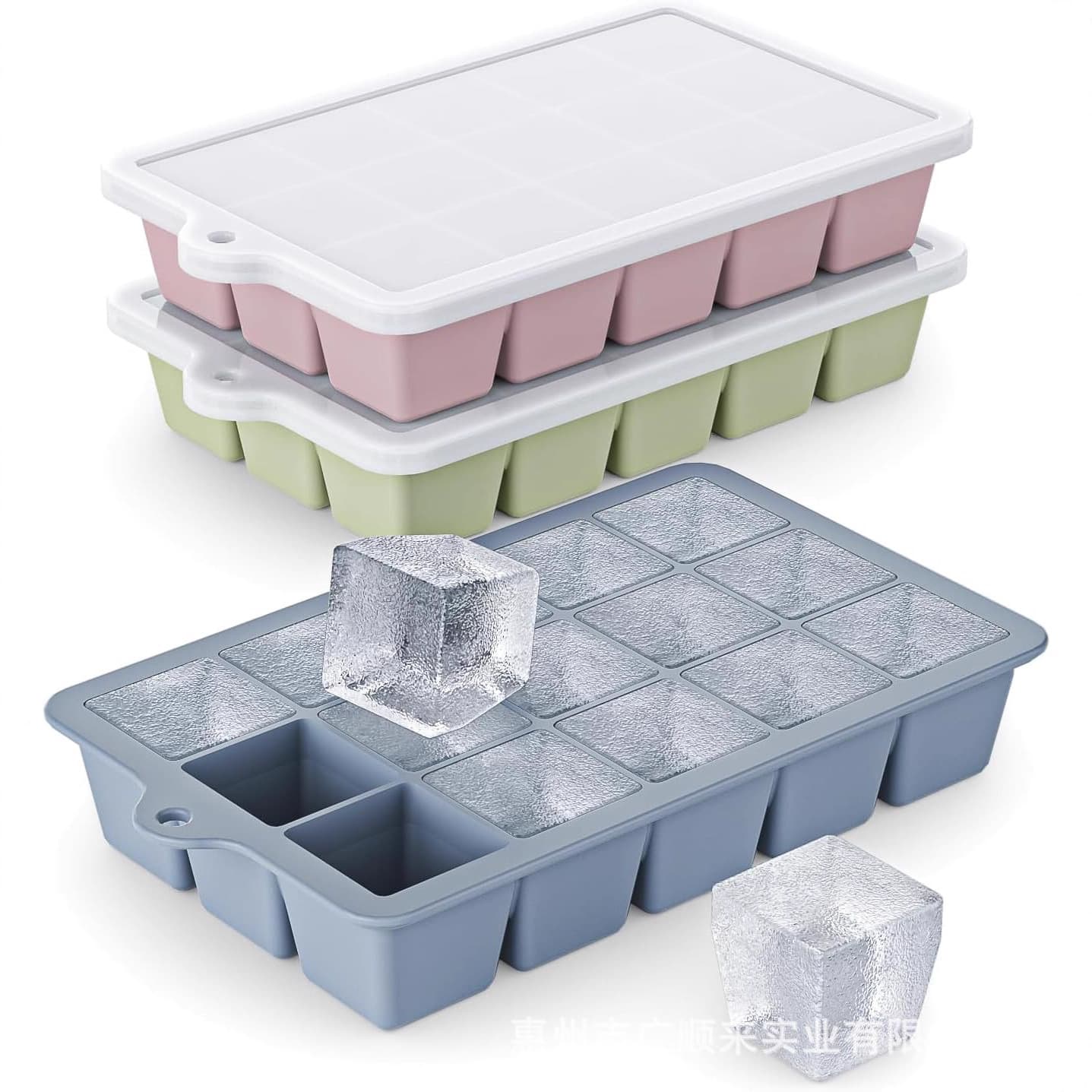 Hot-Selling Large Ice Cube Tray with Lid, 4-Compartment Frozen Soup Preservation Ice Tray, Frozen Food Square 15-Compartment Silicone Ice Mold