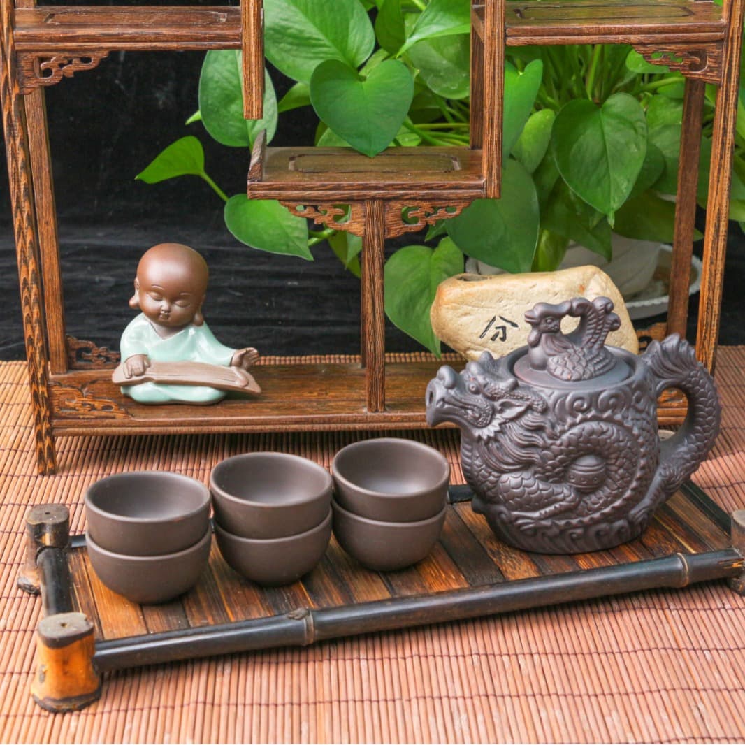 Factory Wholesale Selenium-Rich Purple Clay Teapot Set, Home Dragon and Phoenix Teapot Kung Fu Tea Set Gift Box in Stock