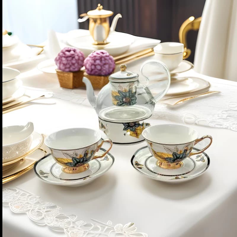 Black and White Cup and Saucer Afternoon Tea Coffee Cup Set, French Vintage Style Cup and Saucer, Wholesale with Custom LOGO Available