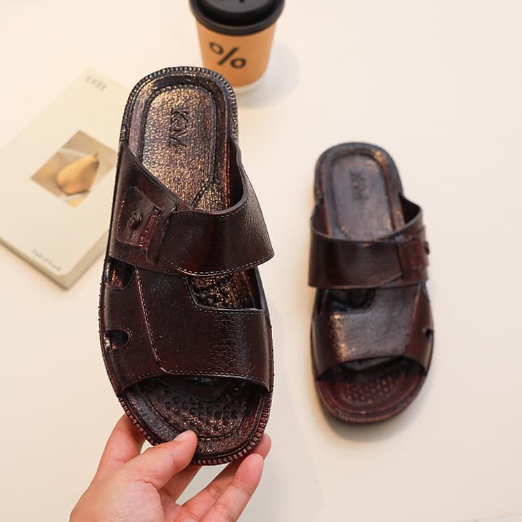 Guanming Taiwan Anti-Slip Rubber Slippers for Middle-Aged Men, Summer Home Casual Simple Style, Dad House Slippers