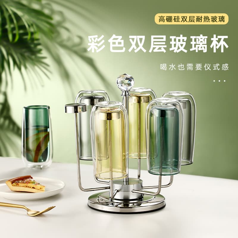 Nordic style heat-resistant glass double-layer anti-scald and explosion-proof tea cup juice cup home living room water cup set drink cup