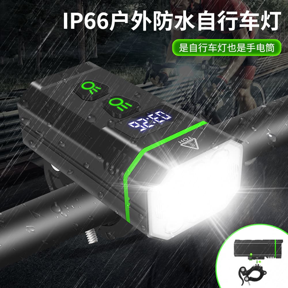 Cross-Border Exclusive Bicycle Light Aluminum Alloy Road Mountain Off-Road Cycling Light Digital Display Bicycle Light