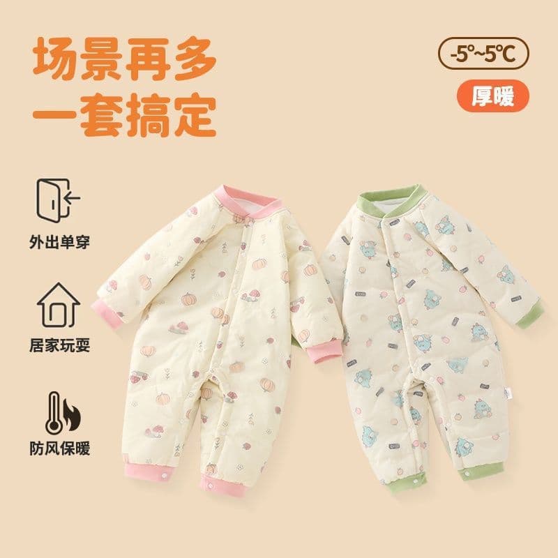 Baby Winter Thickened Cotton Romper, Quilted Newborn Comfortable and Cute Cartoon Cotton Padded Suit