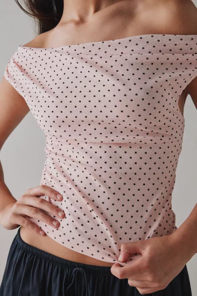Shein Sexy Polka Dot Women's Top Summer Off-Shoulder Camisole T-Shirt Base Layer