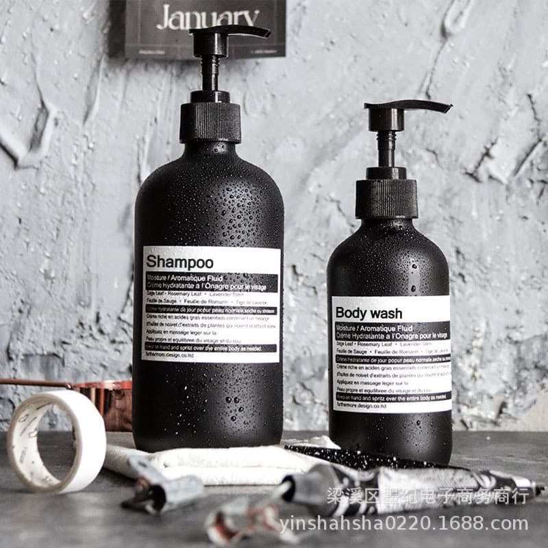ins Nordic style matte black glass shampoo and shower gel sub-bottle empty bottle push-type bottle filling matte