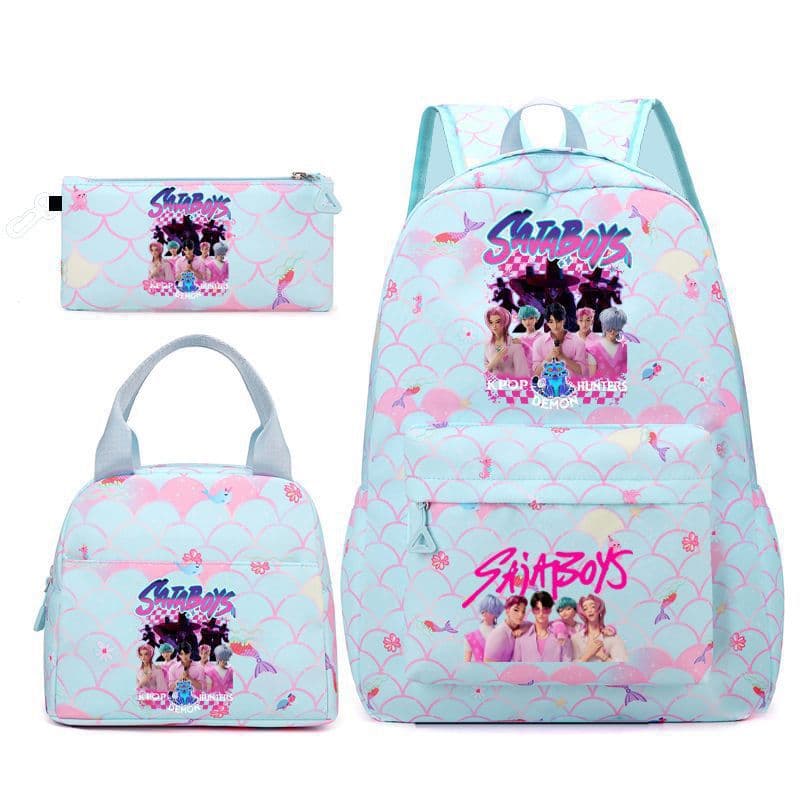 Kpop Demon Hunter Girl Group Student 3-Piece Backpack, Large Capacity Double Shoulder Bag, Lightweight Cartoon Backpack
