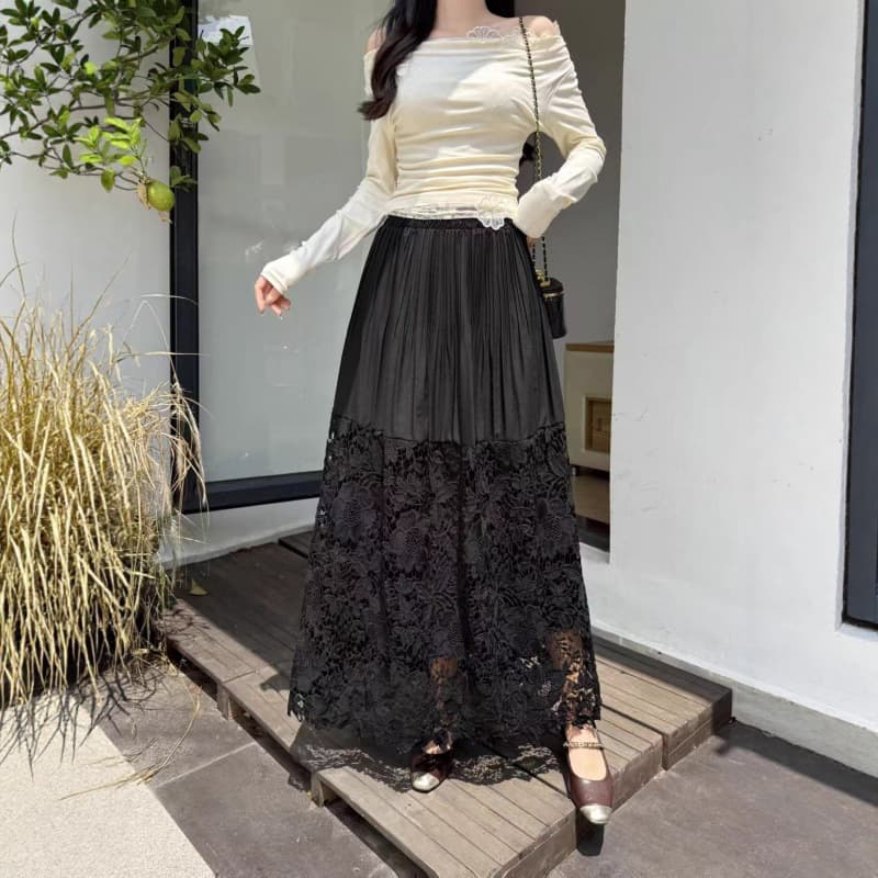 2026 Autumn/Winter New Hollow Lace Patchwork Elegant A-Line Skirt Plus Size Discount Slimming Half Skirt for Women