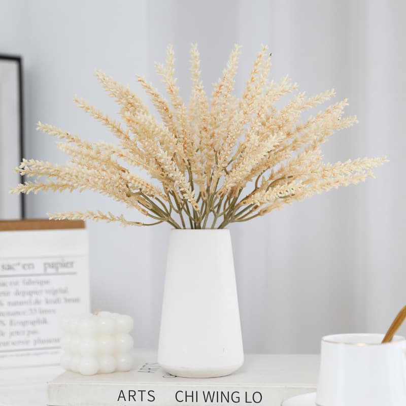 Artificial Green Plant Dried Flower Bouquet 3 Stems Wheat Ear Fake Flowers Home Hotel Decoration Desktop Ornament Landscape Bouquet Accessories