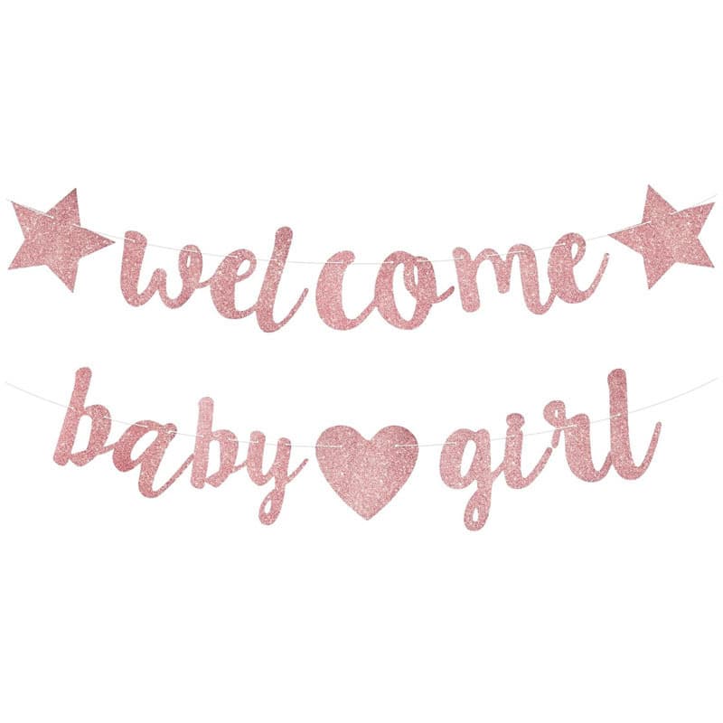 Welcome Baby Girl/Boy Banner Gold Glitter Baby Shower Banner Newborn Party