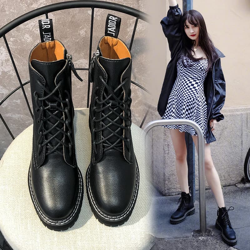 Women's Boots 2024 Autumn Winter New Flat Thick Sole Inner Heightening Fashion Short Boots Trendy Slim Boots Velvet Leather Boots