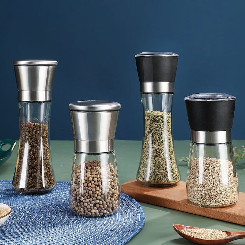 Stainless steel pepper grinder hand-cranked glass grinding bottle sea salt freshly ground peppercorn seasoning bottle pepper grinding bottle