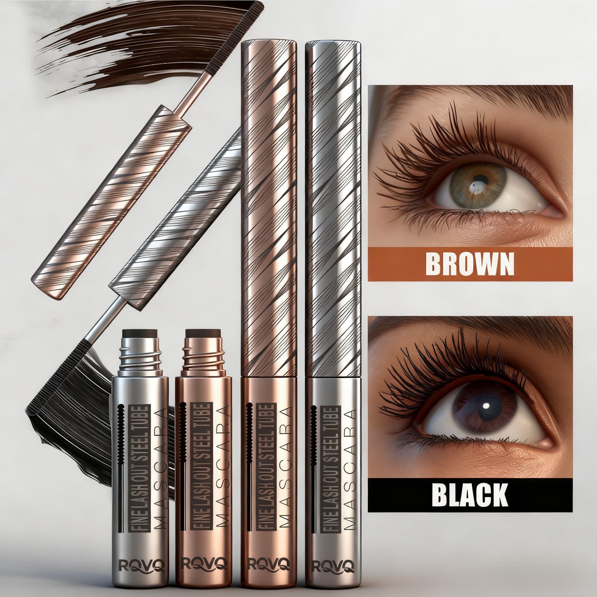 Cross-border Exclusive RQVQ Steel Tube Mascara, Fine Comb Brush, Long-lasting Curling, Thickening, Waterproof, Non-smudging Mascara