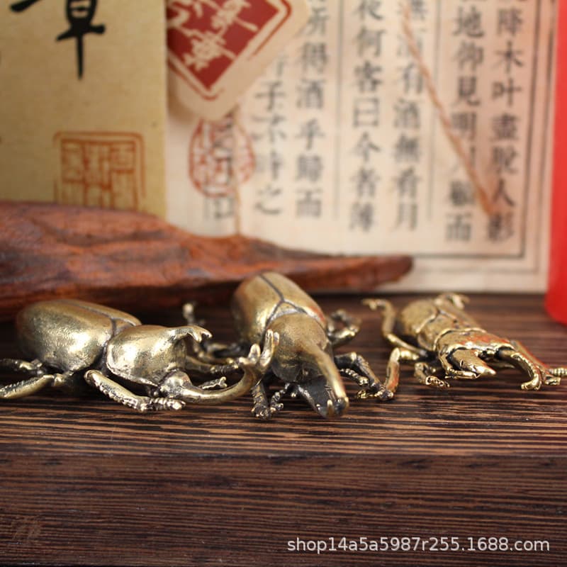 Brass Beetle Set Small Ornaments Copper Craft Home Office Desk Decor Handheld Pieces Tea Pets Wholesale