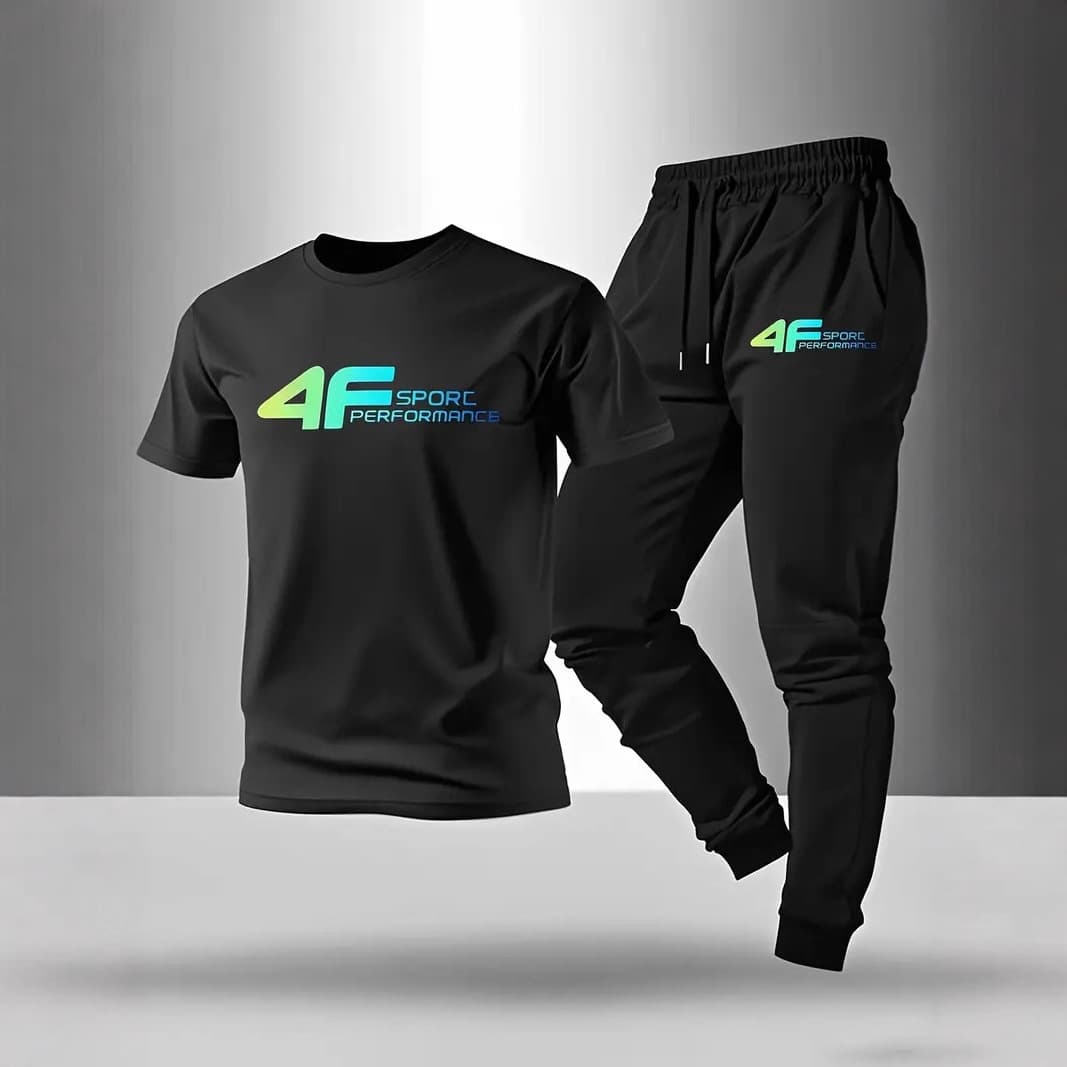 New 4F casual sports suit men's summer handsome loose trousers trendy two-piece set men's clothing set