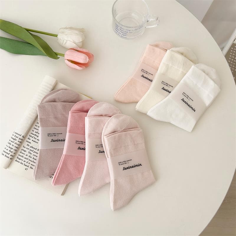Suxinaimin new Korean-style gentle loose maternity socks, Japanese-style girl pink versatile solid color cotton socks.