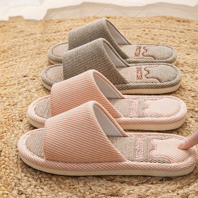 Japanese Linen Slippers Family Set Four Seasons Anti-Slip Couple Indoor Odor-Resistant Quiet Cotton Linen Floor Slippers Men Summer