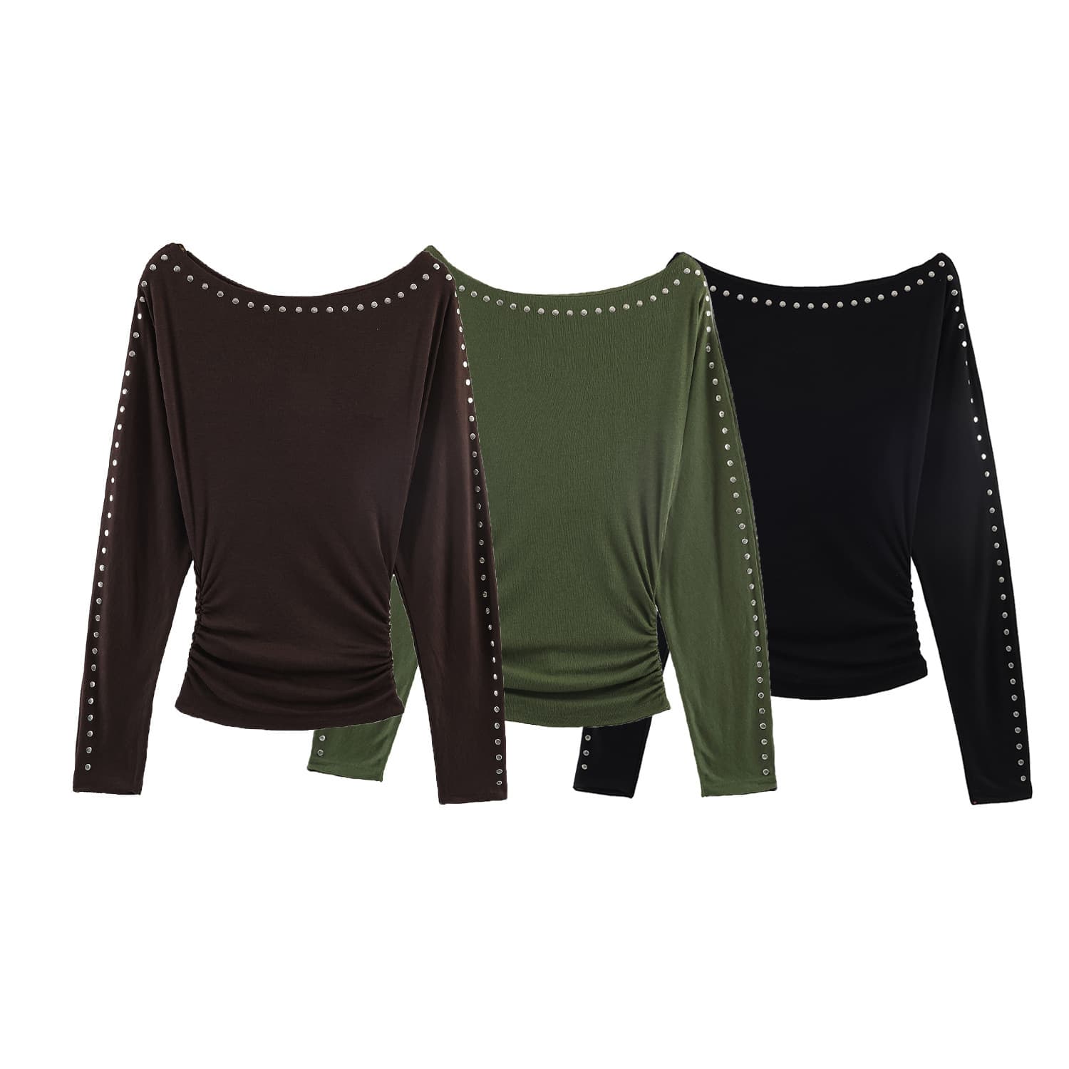 PB&ZA Women's 2026 Spring Fashion Elegant Minimalist Versatile Commuter Style Studded Long-Sleeve T-Shirt 5584316
