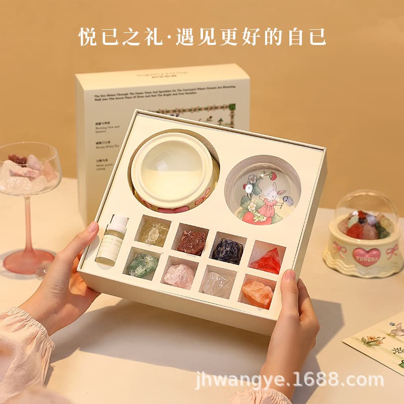 Niche Flameless Aromatherapy Crystal Diffuser Gift Box Premium Long-Lasting Scented Crystal Stone Decoration Fragrance Gift Set