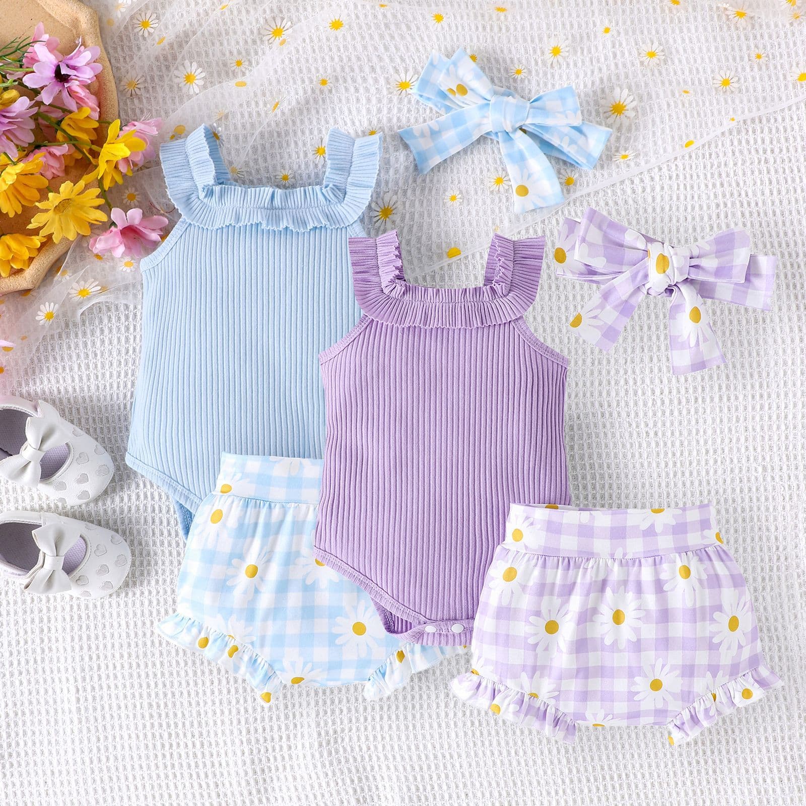 2025 new summer style solid color pit strip knitted hoodie printed shorts set for infants and young children