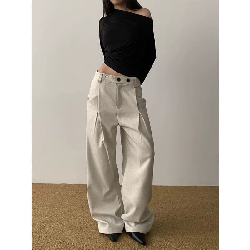 American minimalist high-end suit pants, new style for men and women, loose straight wide-leg pleated drape casual curved long pants