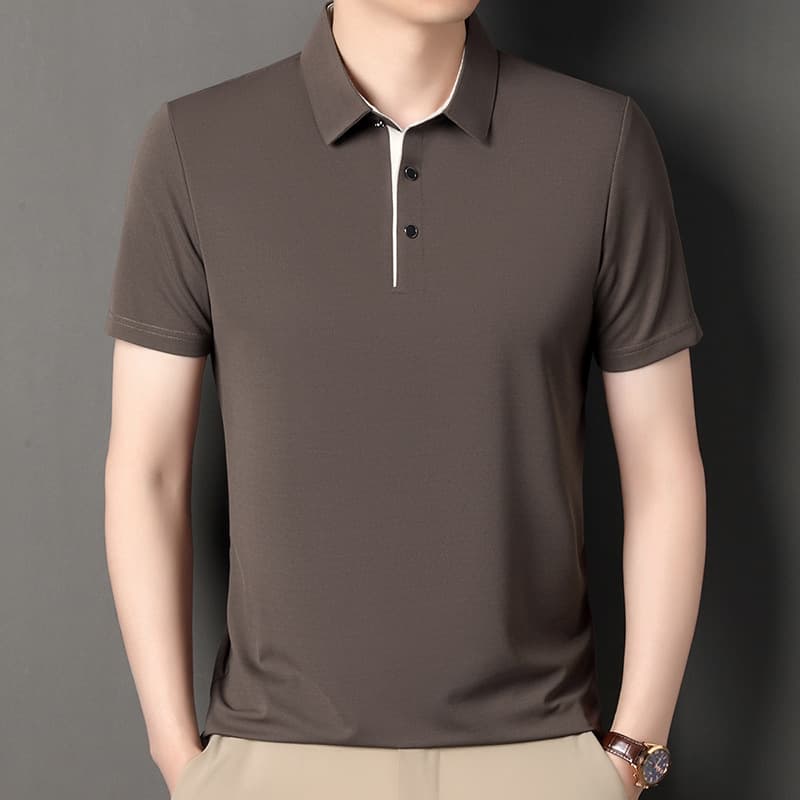 Cross-Border Wholesale Seamless Men's Short-Sleeve Polo Shirt, Summer Thin Style, Casual Solid Color Versatile Business T-Shirt