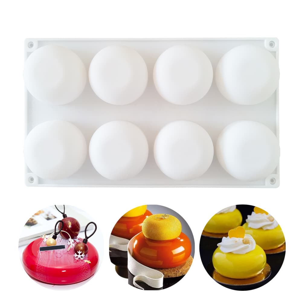 Silicone 8-Cavity Flat-Bottom Half-Round Cake Mold for Ice Cream, Jelly, Pudding, Soap, Cake Baking Tool