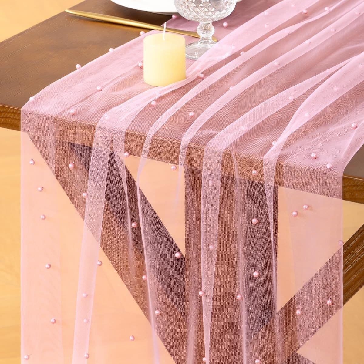Pearl Table Runner Sheer Cheese Cloth Gauze Restaurant Holiday Wedding Table Runner Seasonal Kitchen Table Decor Home