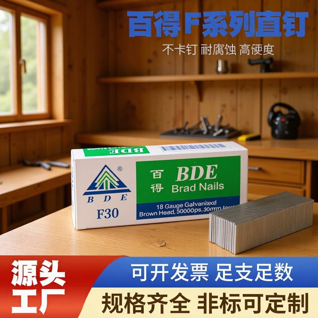 Bader F30 Pneumatic Straight Nail Gun, Non-Jamming, High-Efficiency Woodworking Tool, Air Nails, 30 Nails Per Box, Straight Row Nails