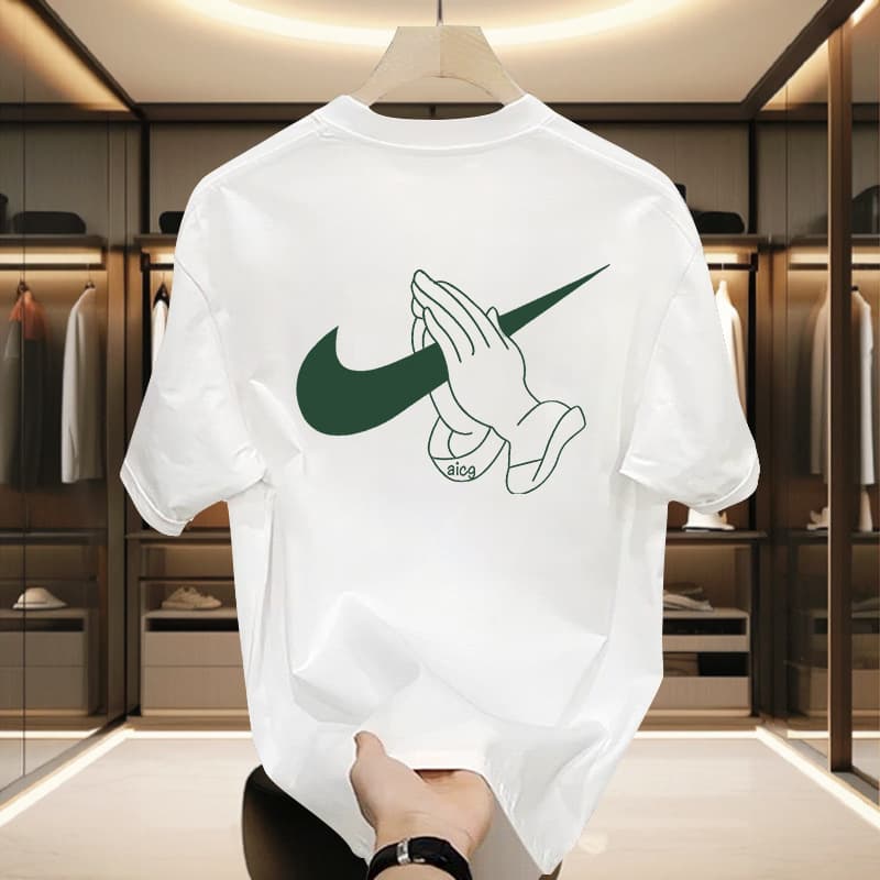 2026 Summer High-End Textured Heavyweight Combed Cotton Short Sleeve Men's T-Shirt Streetwear Printed Loose Round Neck Basic Undershirt