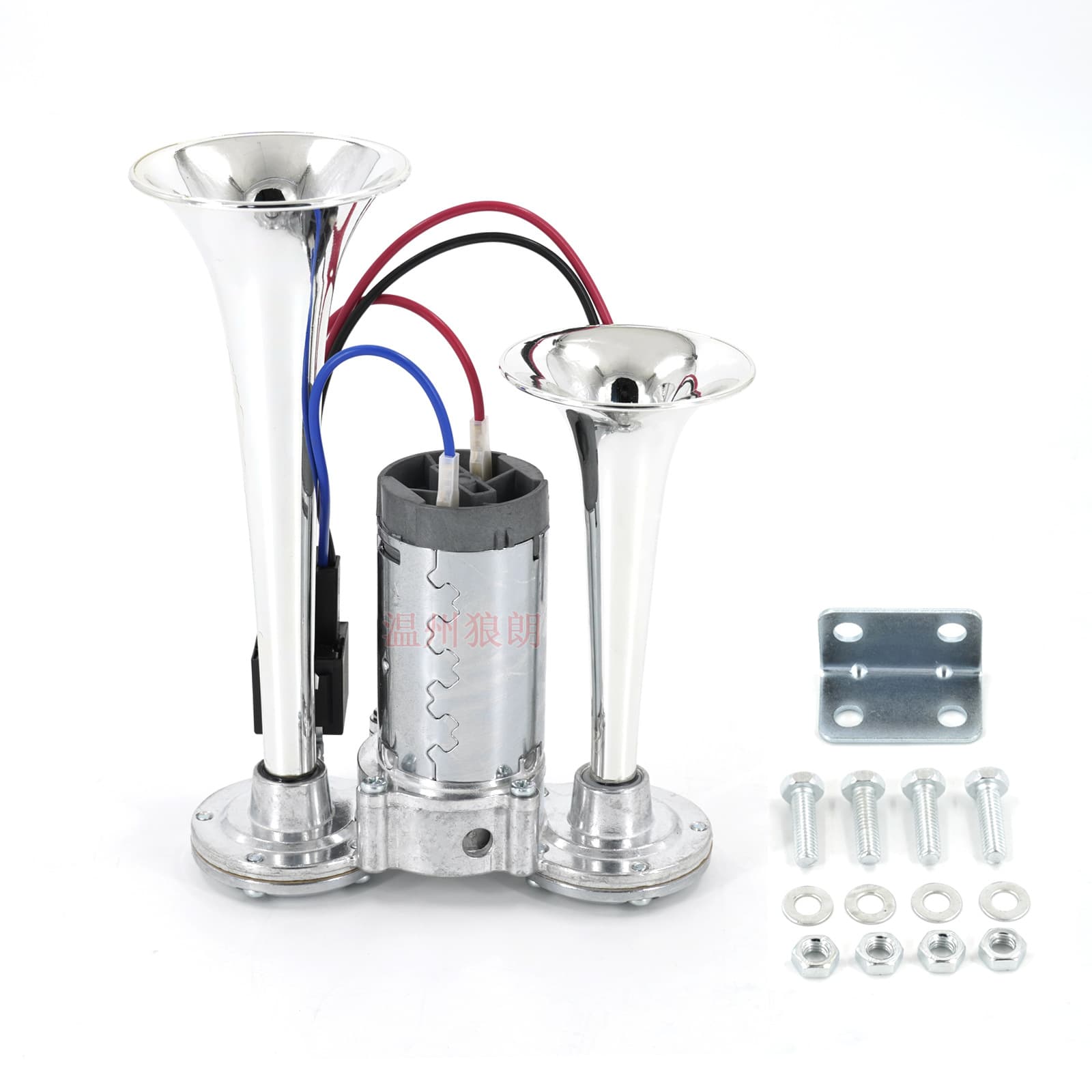 12V/24V Integrated Dual-Tube Air Horn, Chrome-Plated Silver Two-Tube Car Modification Electric Air Pump Horn