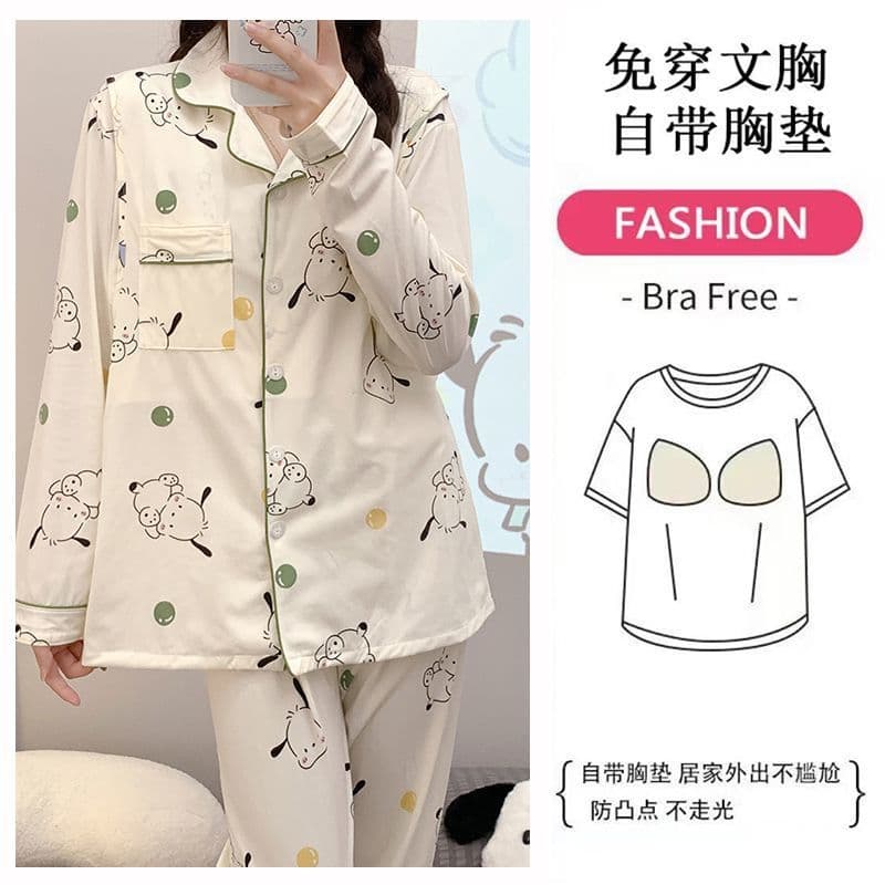 Maternity Pajamas Nursing Nightgown Spring Autumn with Built-in Bra Cardigan Loungewear Set Wear-Out