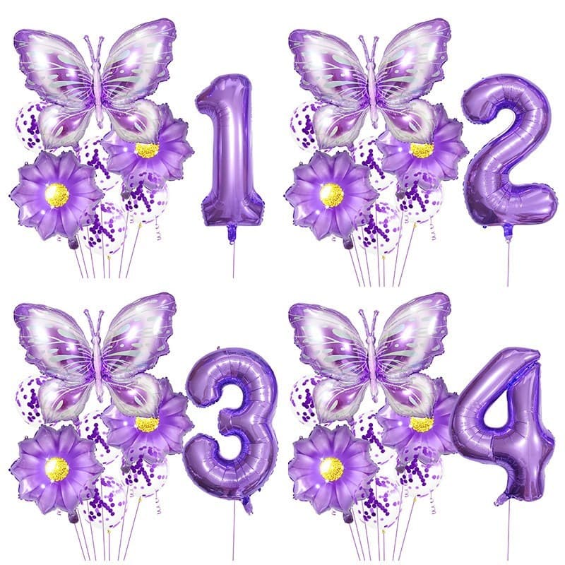 Cross-border Purple Daisy Butterfly Birthday Balloon Set Baby Shower Decoration Aluminum Film Number Balloon Party