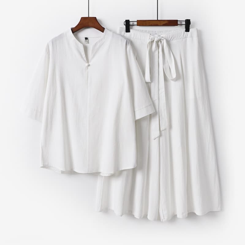 Linen Chinese-Style Men's Tang Suit Set for Young Men, Chinese-Style Hanfu Jacket with Vintage Button Knots, Zen Meditation Outfit Two-Piece Set