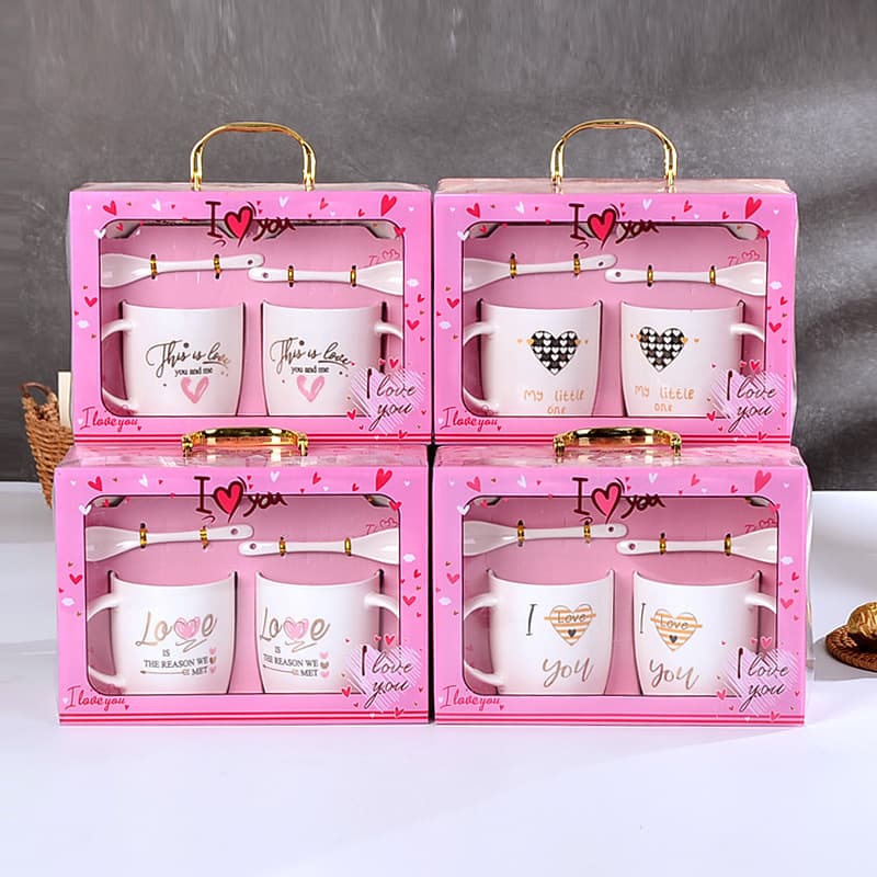 Creative Breakfast Cup Ceramic Mug with Lid and Spoon Cartoon Couple Mug Event Practical Gift Set with Custom Text