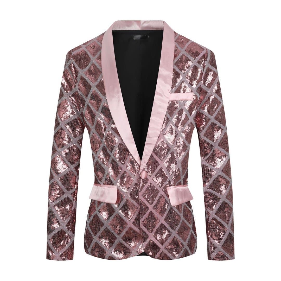 Best-selling Men's Sequin Flip Sequins Iridescent Fish Scale Performance Suit Shawl Collar Contrast Color Blazer