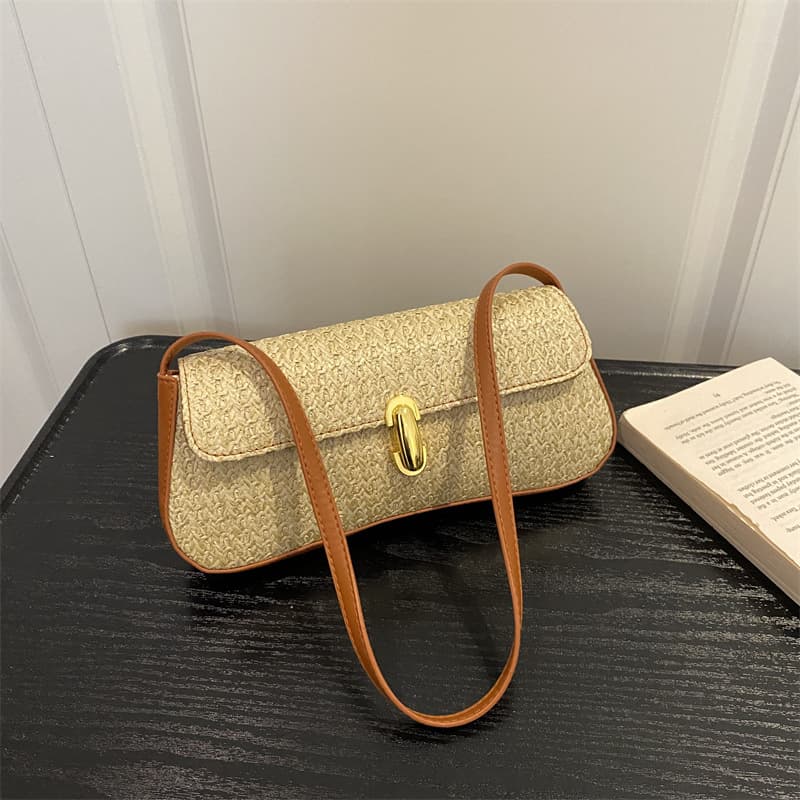 Cross-border new baguette bag for women, braided pattern, versatile underarm shoulder bag, high-end lock buckle, retro handbag for women