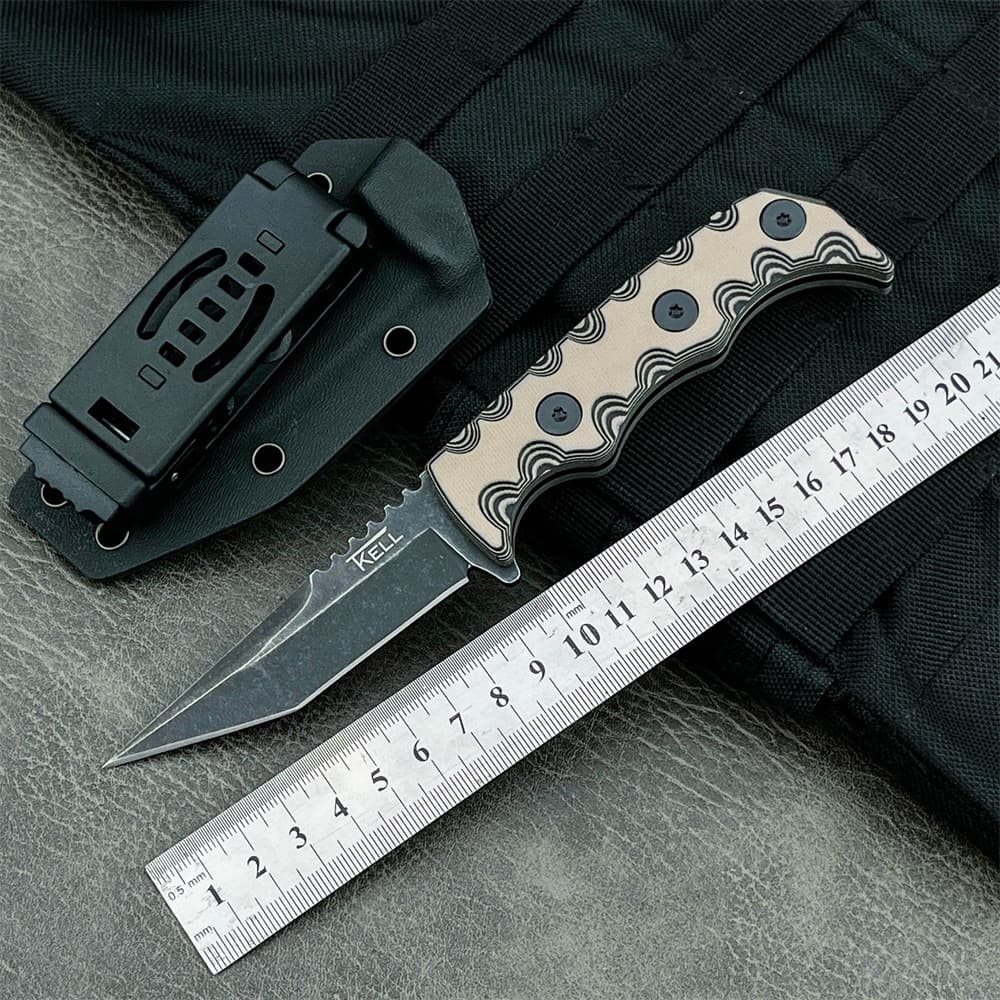 Cross-Border Hot-Selling Tk Outdoor Straight Knife with High Hardness G10 Handle, Portable Camping Survival Knife with K Sheath, Sharp and Easy to Carry