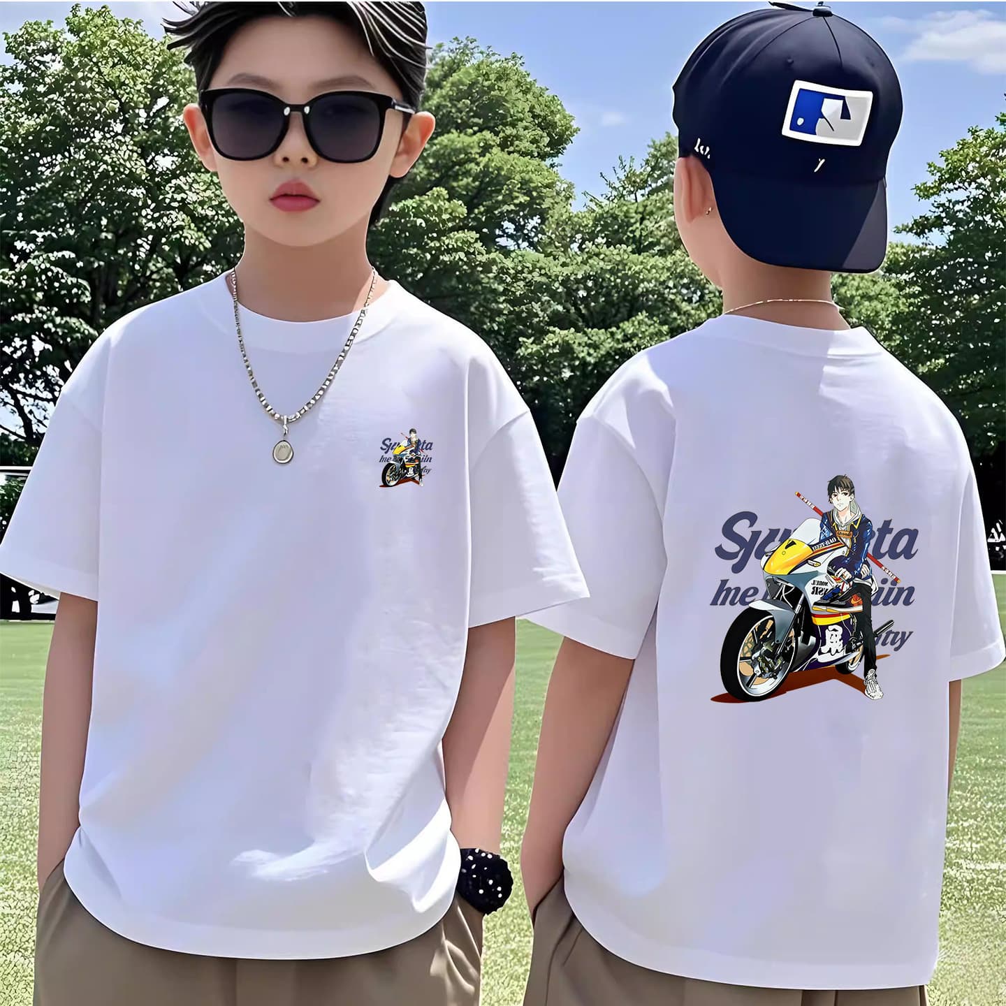 Boys Short Sleeve T-Shirt Pure Cotton White Top Casual Summer Polo Shirt for Older Children