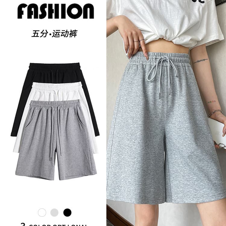 Women's grey athletic shorts, summer thin five-point pants, petite A-line style, suitable for wearing on the outside, running, loose wide-leg casual pants