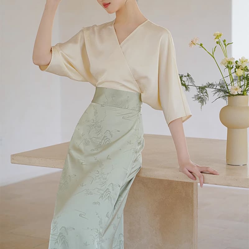 Qingshu Zhai New Chinese Style Light National Dress Women's 2025 Summer New Improved Jacquard Hanfu Tang Suit Cross Collar Long Dress