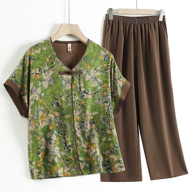 Summer Blouse for Elderly Women Short Sleeve Shirt Grandma Clothing Set New T-Shirt Top