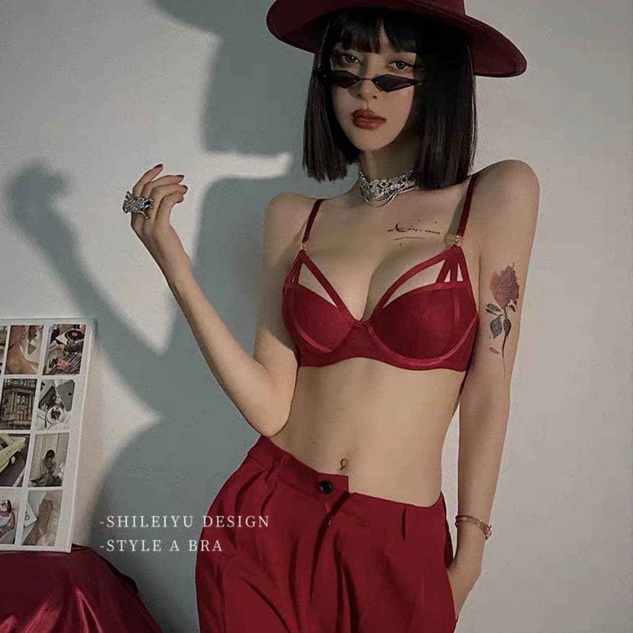 Red Wedding Bra Set Women's Underwear Push-Up Anti-Sagging Side Support Comfortable Breathable Nylon Traditional Style 3/4 Cup