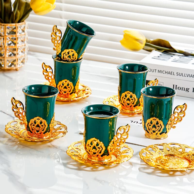 Retro light luxury high-looking Turkish coffee cup and saucer set high-end ceramic cup afternoon tea cup home gift box