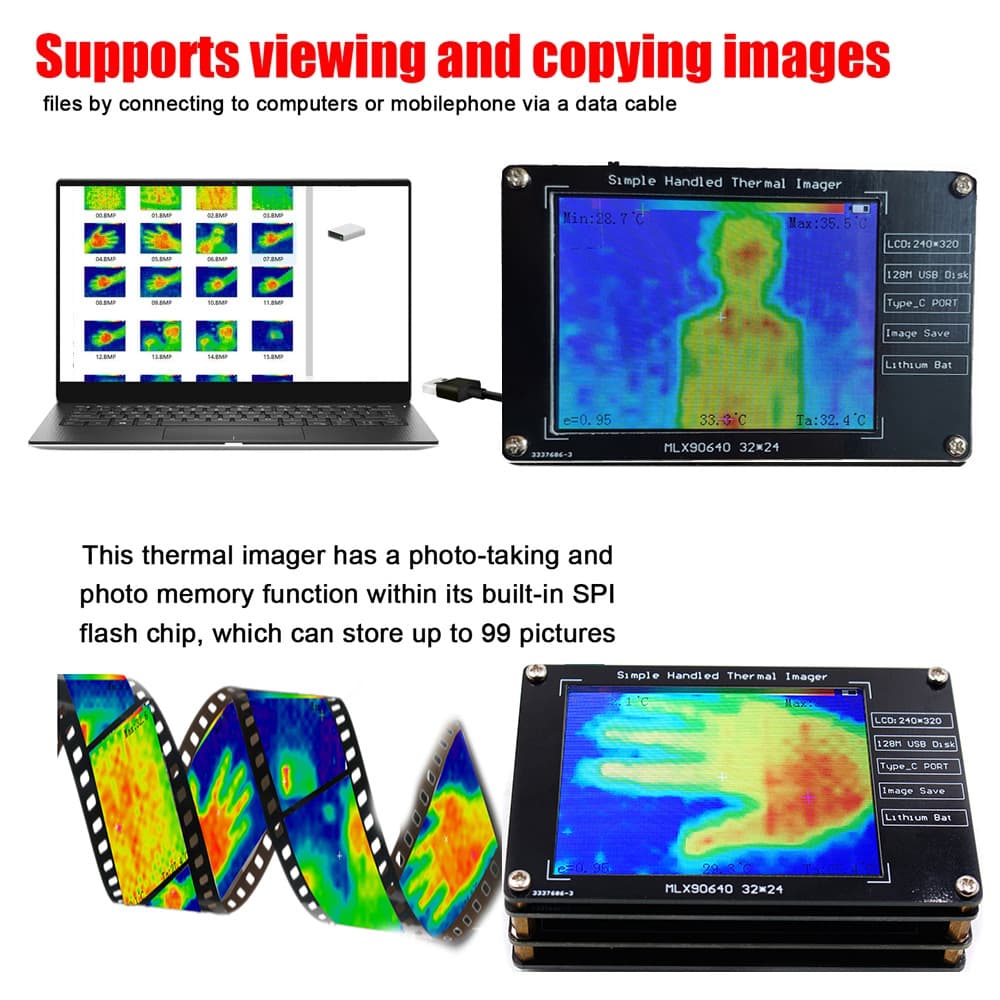 MLX90640 2.8-inch LCD Digital Infrared Thermal Imaging DIY Thermal Imager Temperature Detection Tool
