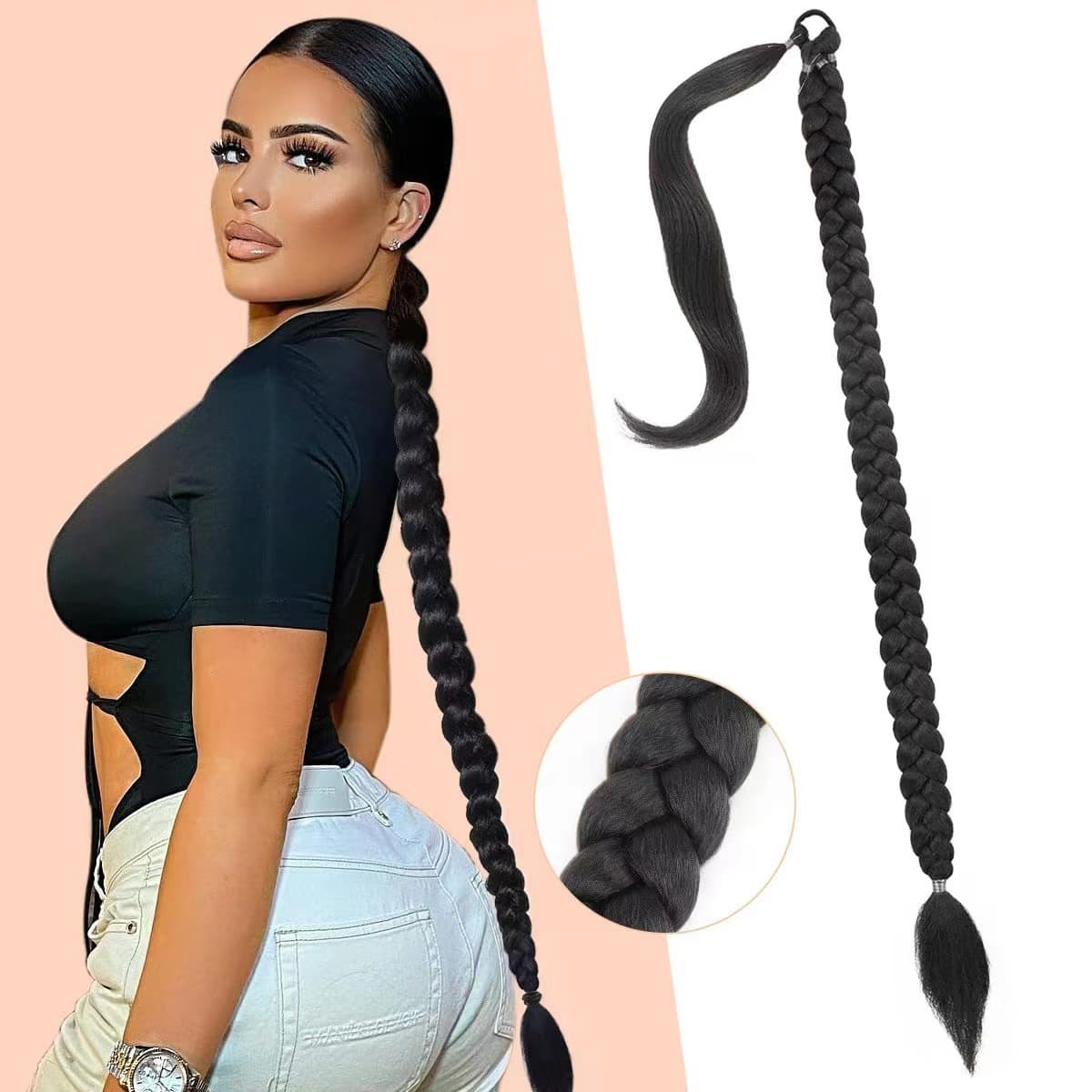 European and American women's synthetic hair big braid, dreadlock ponytail, long braided ponytail extension, three-strand braid