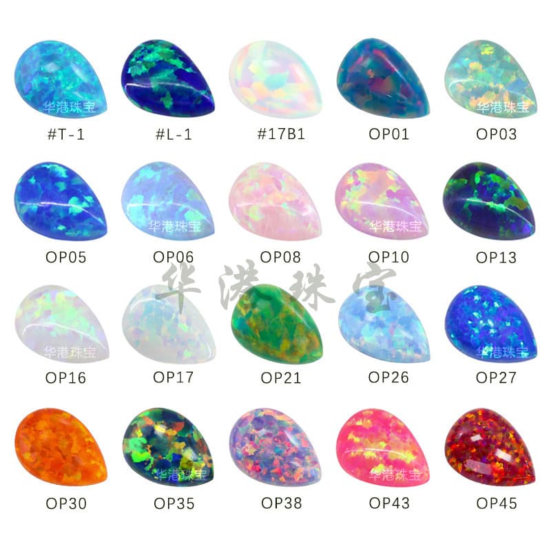 Huagang Gemstone Pear-Shaped OPAL Artificial OPAL Stone Bare Stone Ring Face Color OPAL Drop Shaped Flat Bottom Diamond